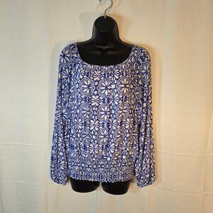 Blue and White Patterned Blouse